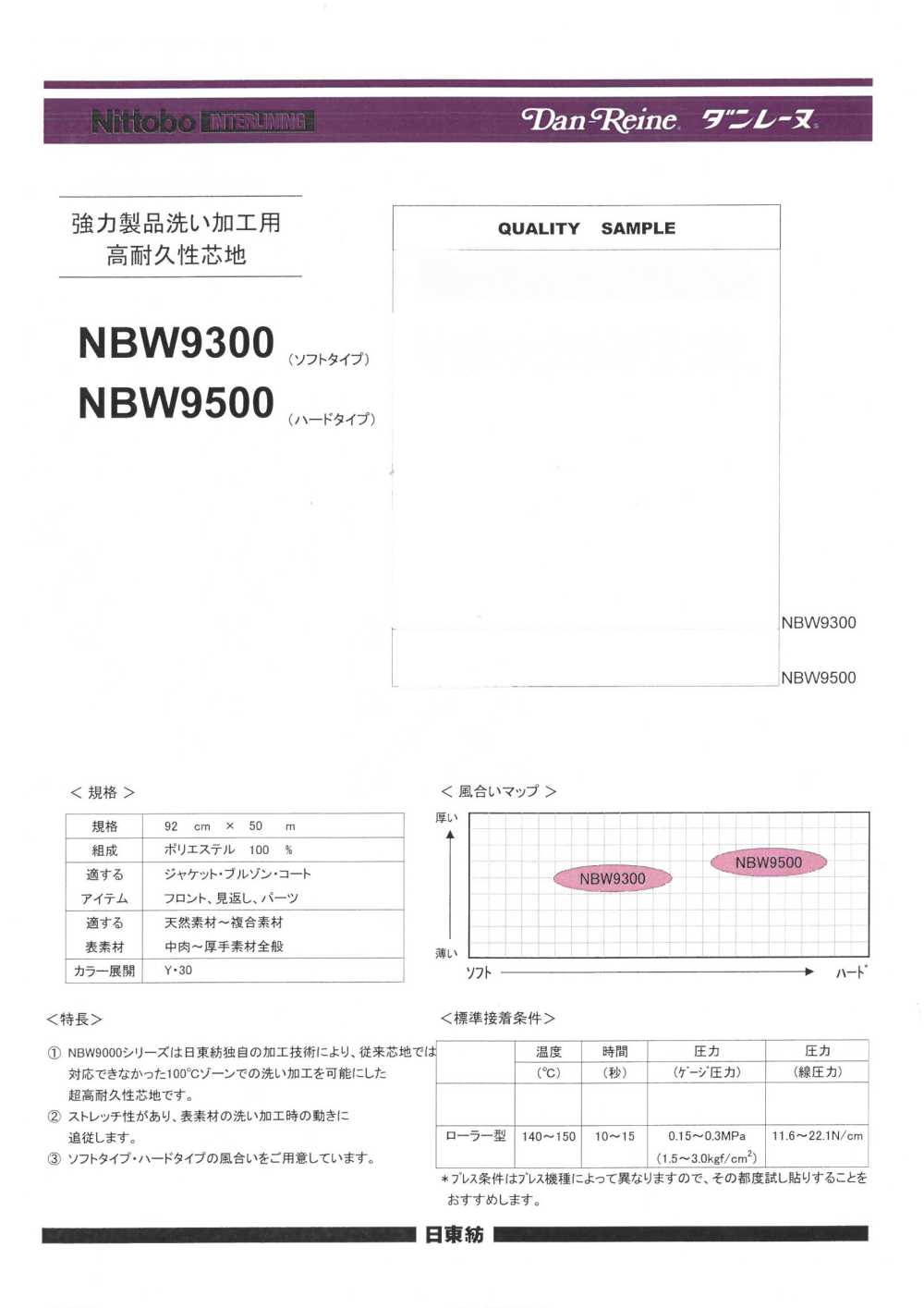 NBW9500 Highly Durable Interlining For Intensive Product Washing, Hard Type Nittobo