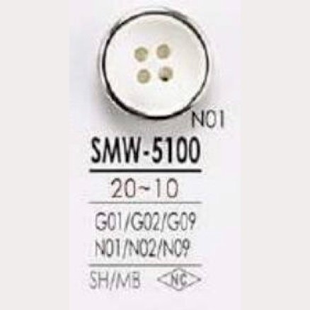 SMW5100 Shell, Mother Of Pearl Shell/brass 4-hole Button IRIS