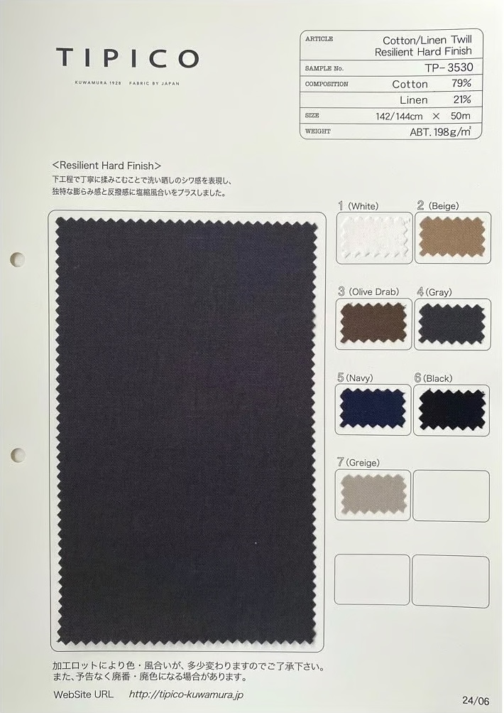 TP-3530 Cotton/linen Twill Resiliant Hard Processing[Textile / Fabric] TIPICO (Kuwamura Textile)