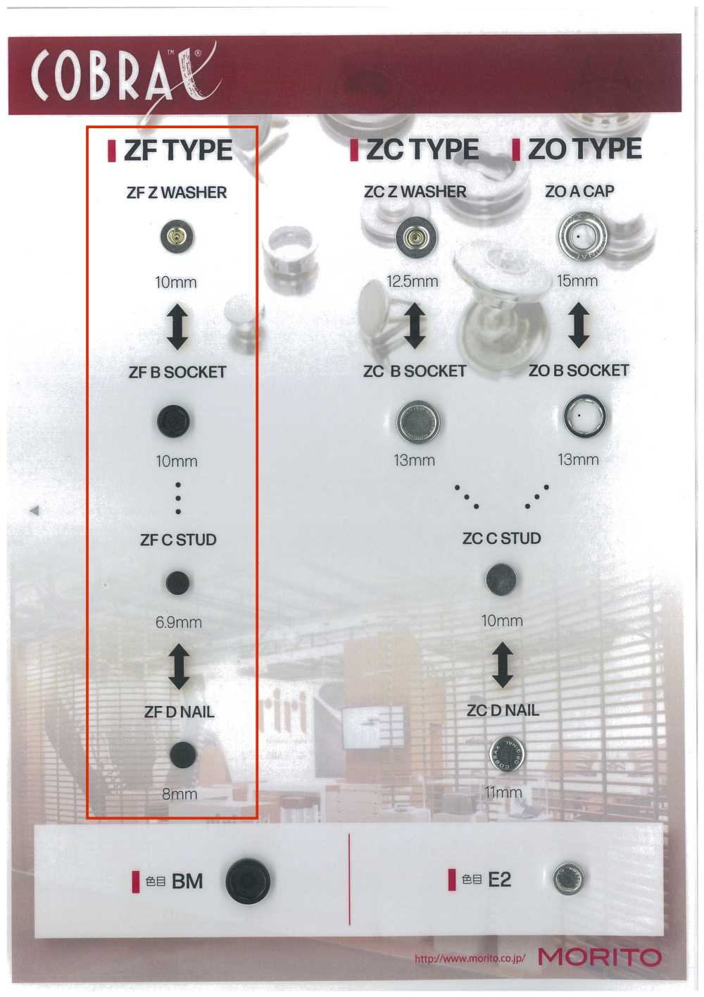 ZF-Z/B/C/D COBRAX® ZF 4SET (Decorative Base/socket/stud/post)[Press Fastener/ Eyelet Washer] Morito