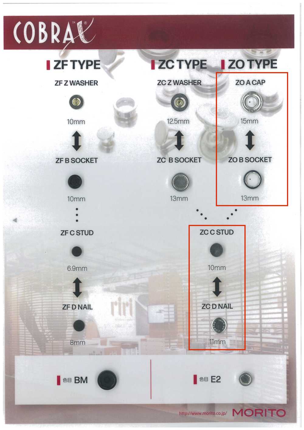 ZO-A/B/C/D COBRAX® ZO 4SET (CAP/SOCKET/STUD/POST)[Press Fastener/ Eyelet Washer] Morito