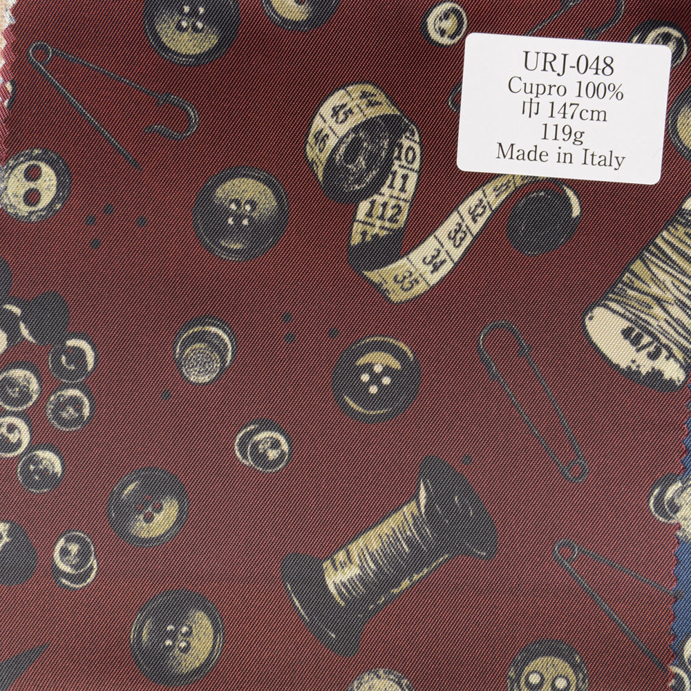 URJ-048 Made In Italy Cupra 100% Printed Lining Tailoring Tools And Button Patterns Wine Red TCS