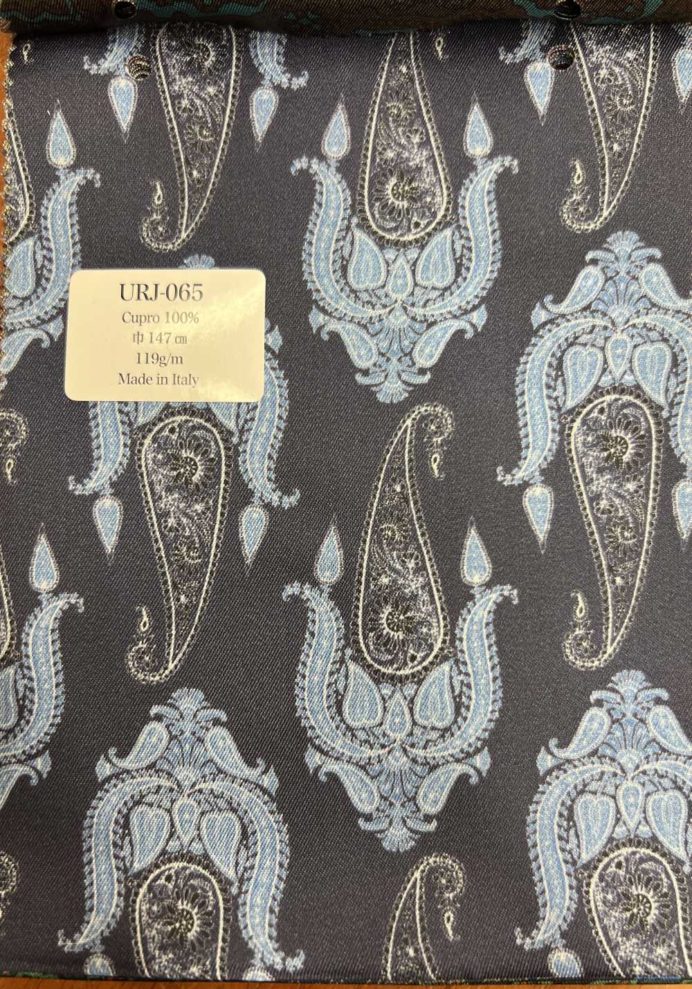 URJ-065 Made In Italy 100% Cupra Printed Lining Big Paisley Pattern Blue TCS