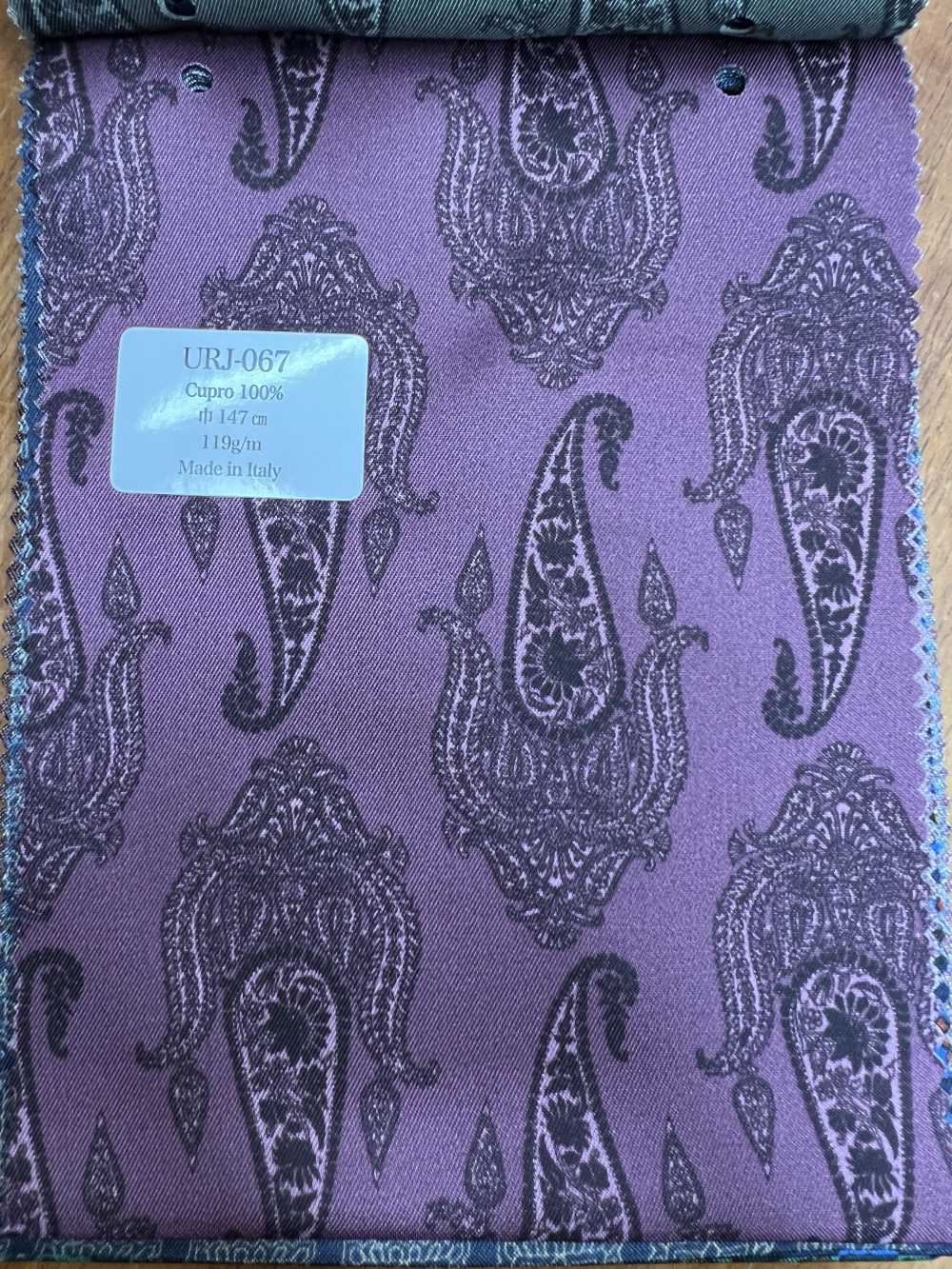 URJ-067 Made In Italy 100% Cupra Printed Lining Big Paisley Pattern Dark Purple TCS