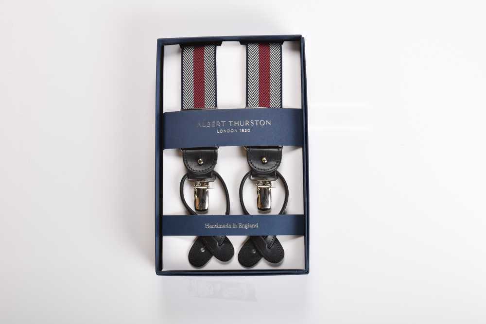 AT-2679/11 ALBERT THURSTON Suspenders Herringbone Stripe Red Elastic 35mm[Formal Accessories] ALBERT THURSTON