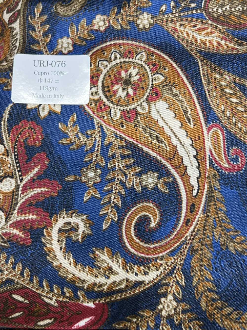 URJ-076 Made In Italy 100% Cupra Printed Lining Large Paisley Pattern Blue TCS