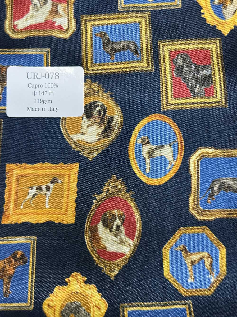 URJ-078 Made In Italy 100% Cupra Printed Lining Picture Frame Dog Navy TCS