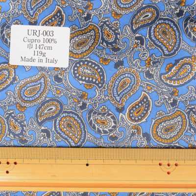 URJ-003 Made In Italy Cupra 100% Print Lining Paisley Pattern Blue TCS Sub Photo