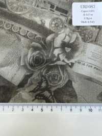 URJ-083 Made In Italy 100% Cupra Printed Lining Roses And Trains Sepia TCS Sub Photo